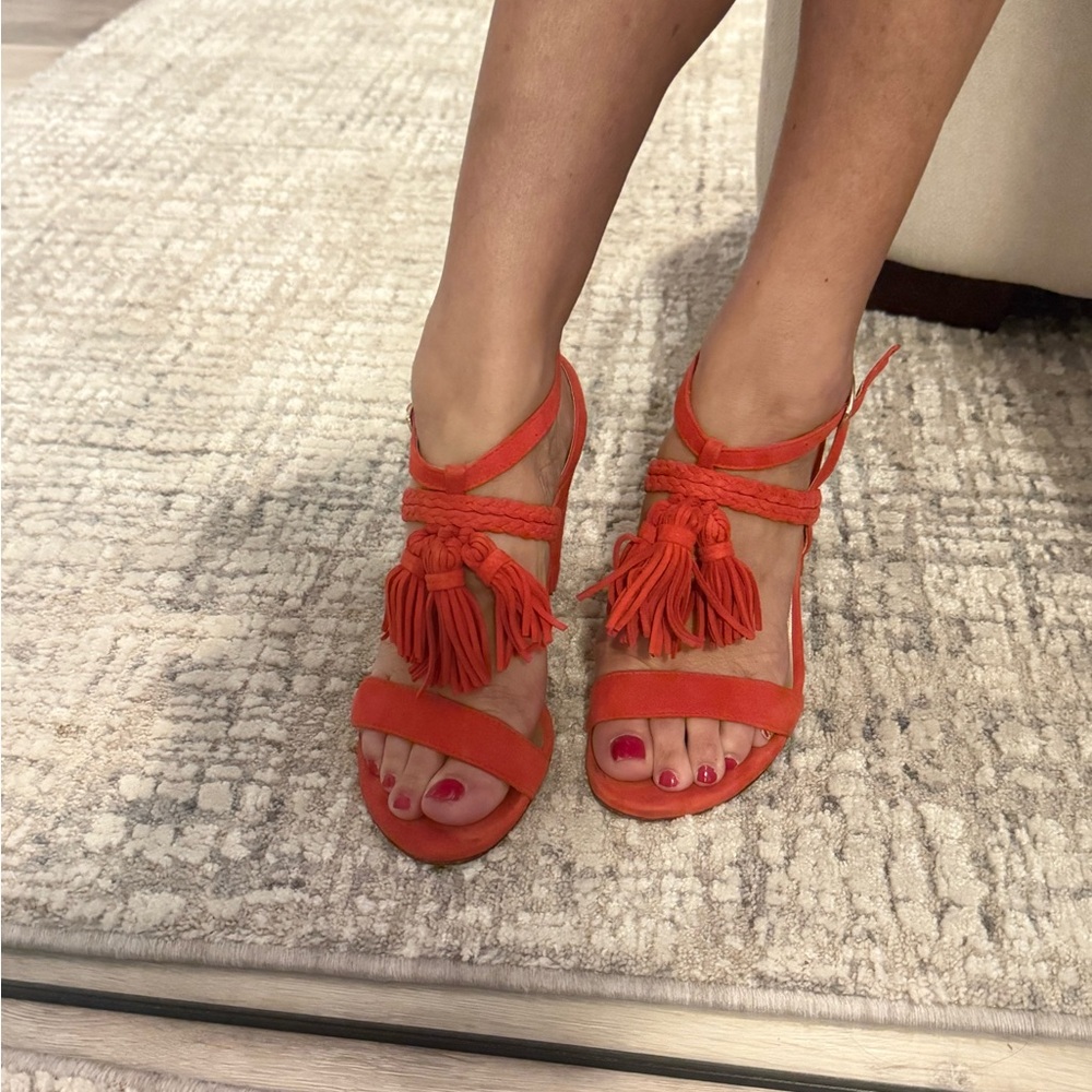 Stuart Weitzman Vibrant Red Tassel Sandals